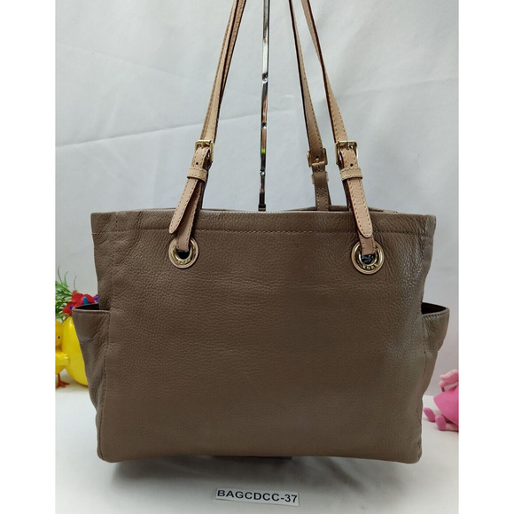 Michael Kors Jet Set Taupe Leather Pockets Double Handle Tote Shoulder Bag - Picture 2 of 14